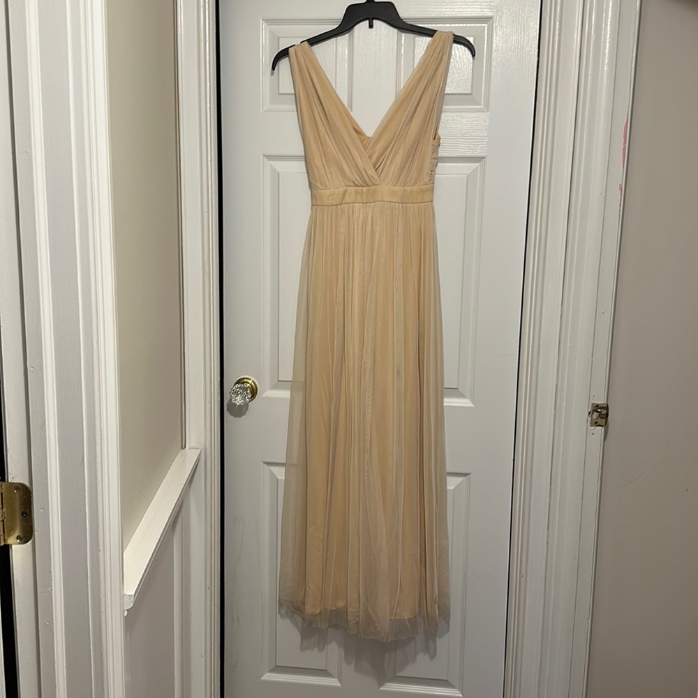 Lulus Romantic Moment Nude Mesh Maxi Dress size small